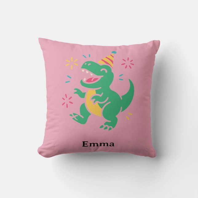 Fest Dino Råmar – Söt Födelsedags T-Shirt Design f Kudde (Framsida)