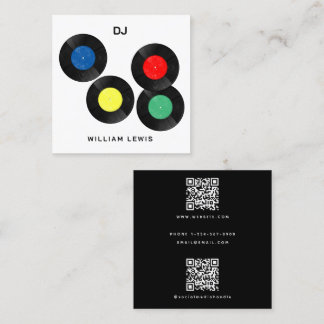 Fest DJ Deejay Retro Vinylskiva 2 QR-koder Fyrkantigt Visitkort