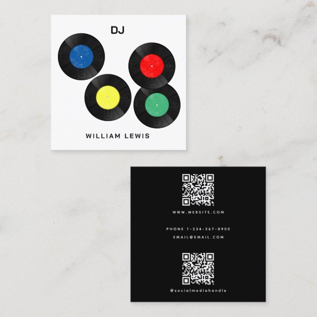 Fest DJ Deejay Retro Vinylskiva 2 QR-koder Fyrkantigt Visitkort (Fram/baksida)