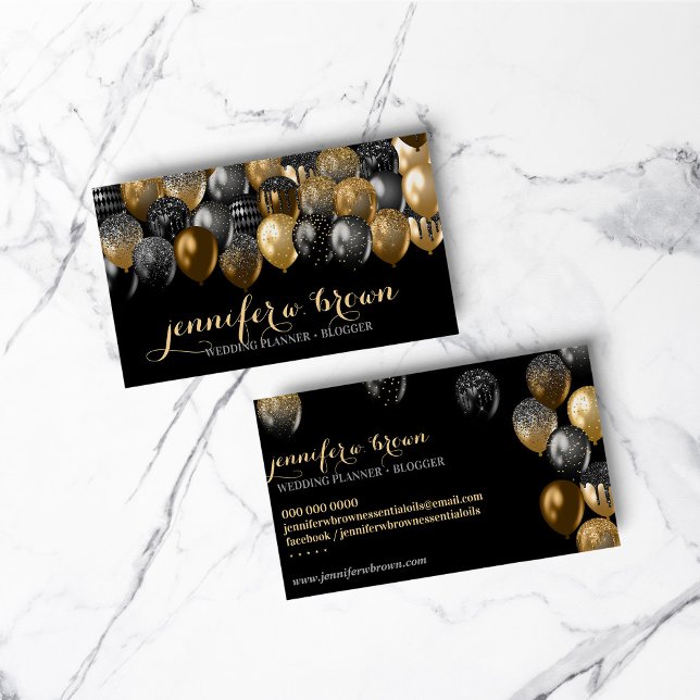 Fest Evenemangsorganisation Guld Svart Ballong Visitkort (Party Event Organisation Gold Black Balloon Business Card)