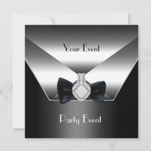 Fest Event Silver Svart Smoking Diamantsmycke Inbjudningar