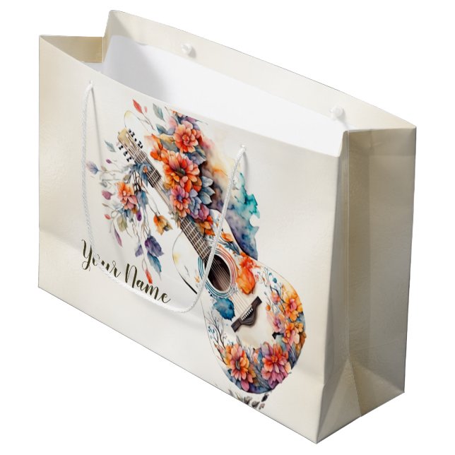 Fest Färgglada Blommor Gitarr Musik Instrument (Framsidan Vinklad)