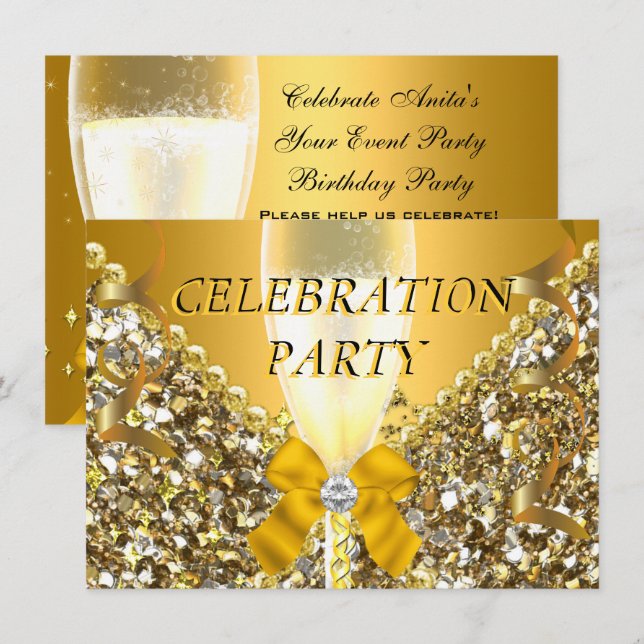 FEST GLITTER GULD SILVER CHAMPAGNE FESTLIGHET INBJUDNINGAR (Fram/baksida)