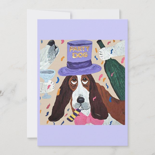 Fest Hund Basset Hound  Inbjudningar (Framsida)