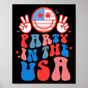 Fest i USA Glad Ansikte Leende Amerikansk Flagga 4 Poster