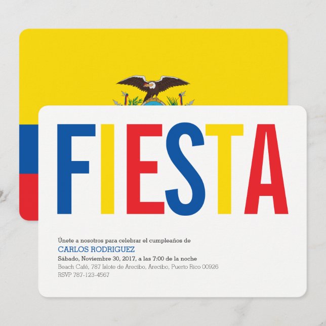Fest: Inbjudningar: Ecuador: Ecuadors flagga Inbjudningar (Fram/baksida)