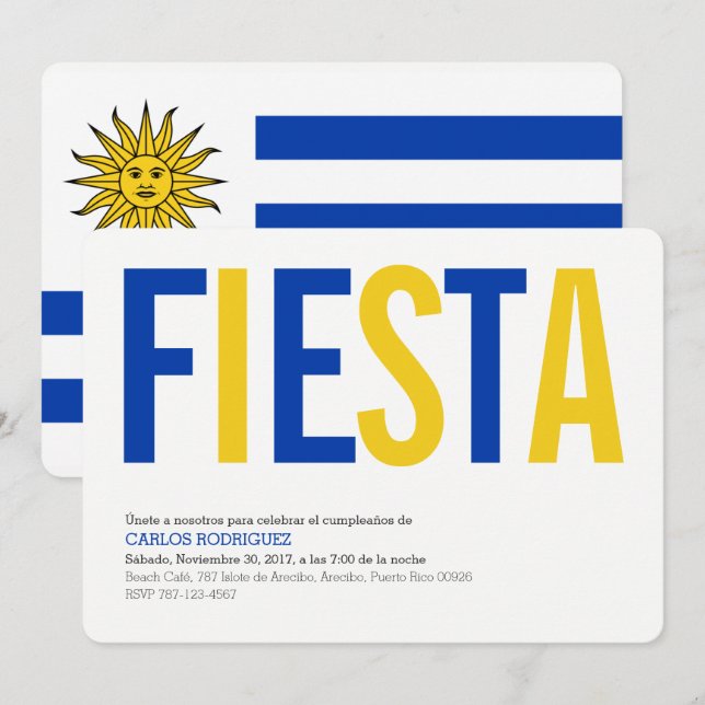 Fest: Inbjudningar: Uruguay: Uruguayanska flaggan Inbjudningar (Fram/baksida)