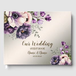 Fest Lila Rosa Blommor Guld Elegant Gästböcker
