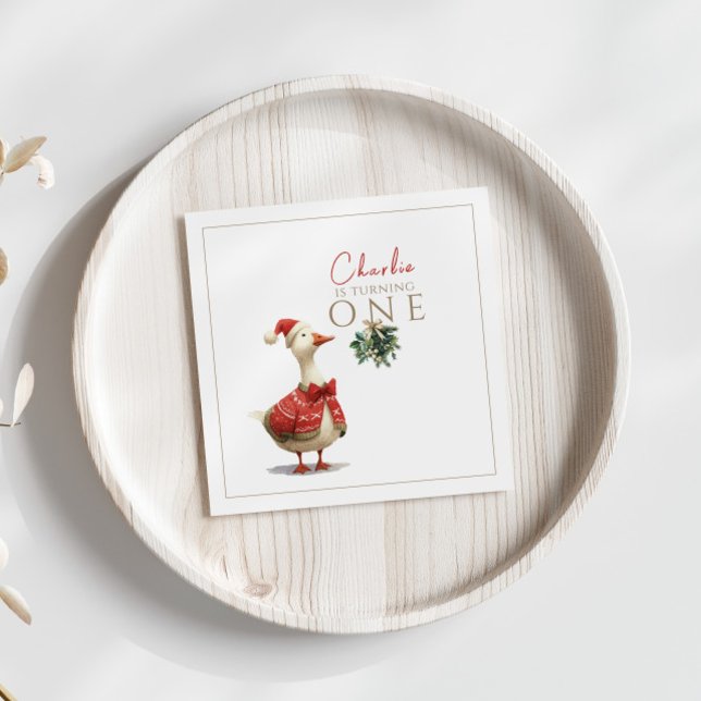 Fest Winter Birthday One Silly Christmas Goose  Pappersservett (Skapare uppladdad)