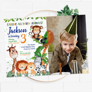 Festa Djur Ung Safari Zoo Foto Födelsedag Inbjudningar
