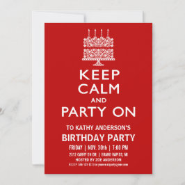 Festa födelsedagsinbjudan med Keep Calm and Party  Inbjudningar