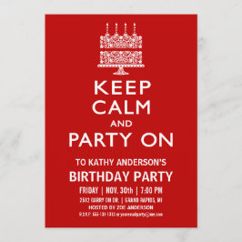 Festa födelsedagsinbjudan med Keep Calm and Party Inbjudningar