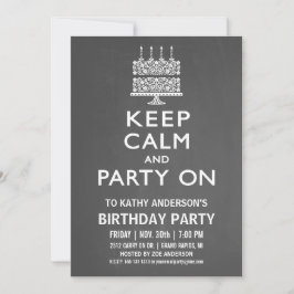 Festa födelsedagsinbjudan med Keep Calm and Party  Inbjudningar