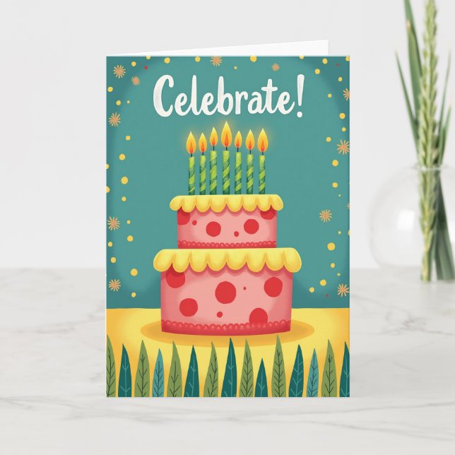 Festa Prickig Födelsedagstårta Kort (Framsida)