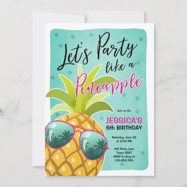 Festa som en födelsedagsinbjudan för ananas Tropic Inbjudningar (Framsida)