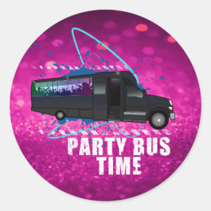Festar buss Tid Neon Nattliv Rosa Glitter Runt Klistermärke