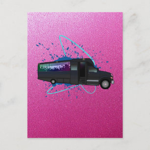 Festar buss Tid Rosa Glitter Glam Nattliv Vykort