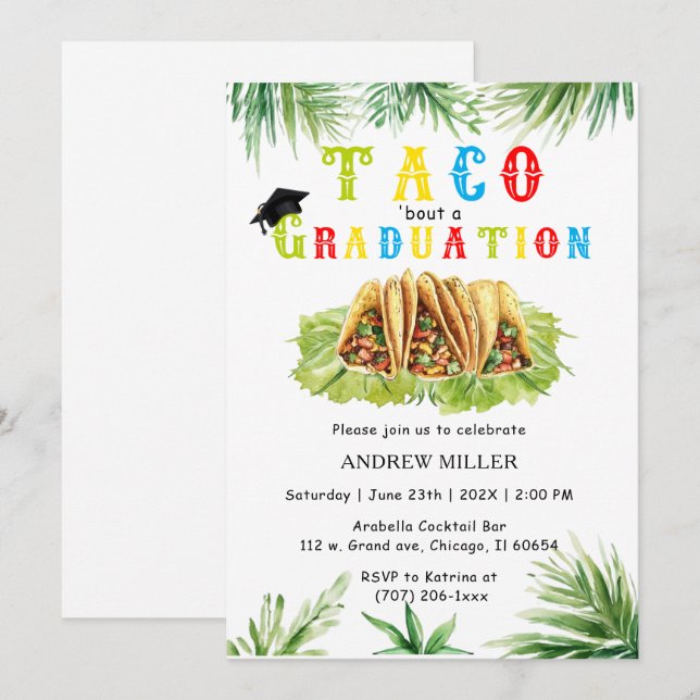 Festar gradueringsfest med tacos inbjudningar (Fram/baksida)