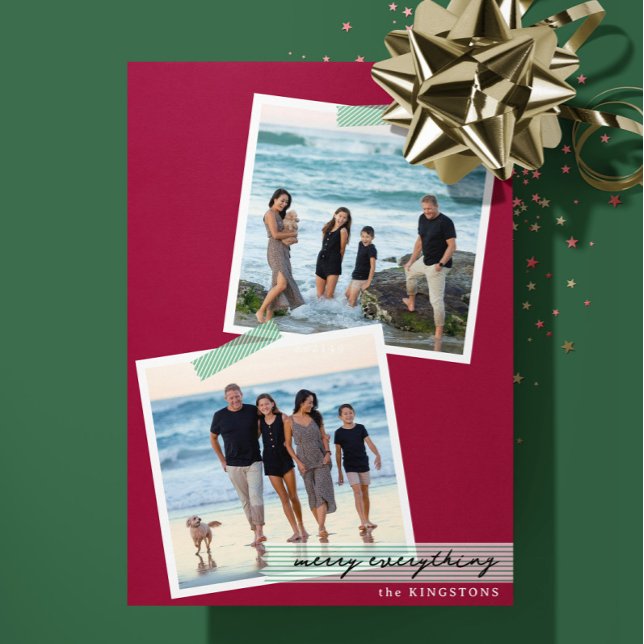 Festband med ränder - V2 - Foto Holiday Platt Kort (Minimalist and modern two photo holiday card by Clearlytangled Studio.)