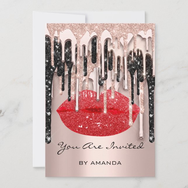 Festen 16:e röda läppar kyss ros glitter droppar r inbjudningar (Framsida)