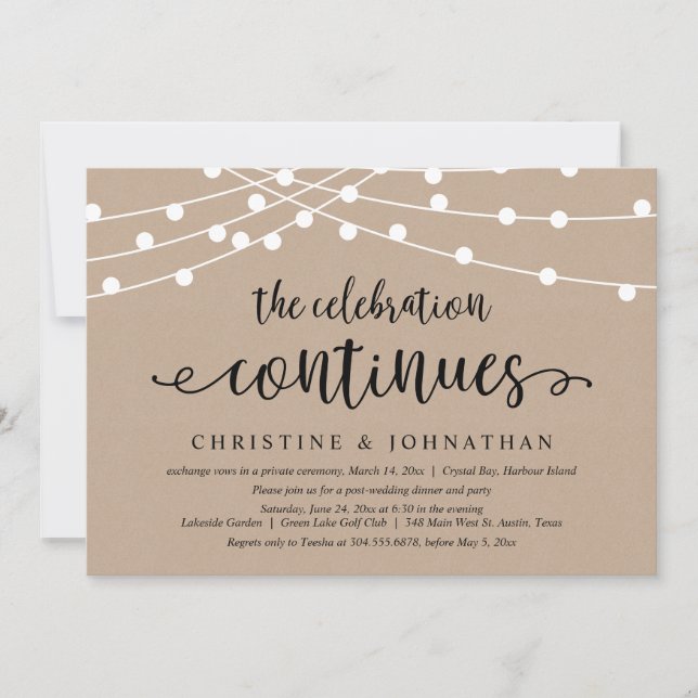 Festen Fortsätter, Bröllopsfirande Med Elopement Inbjudningar (Framsida)