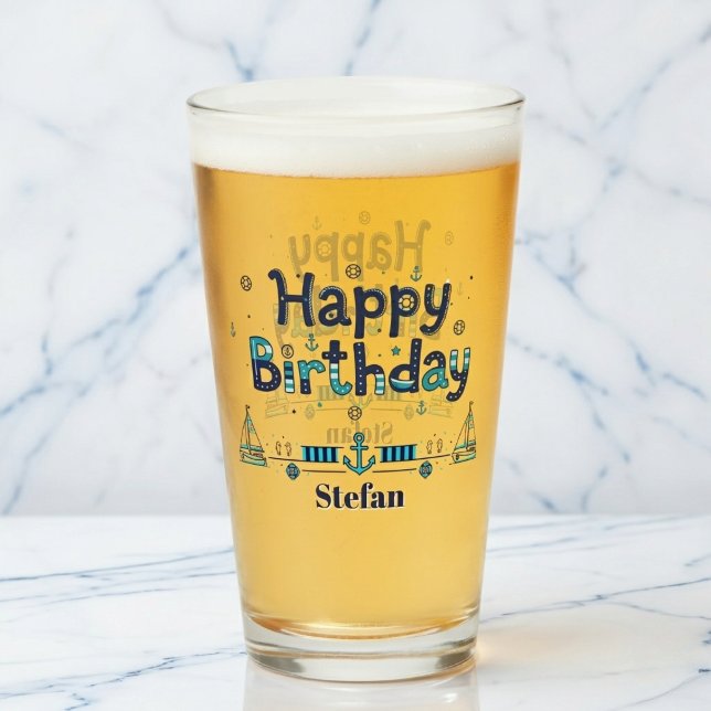 "Festens kapten" Personlig Pintglas Glaskopp (Toast to your nautical birthday.)