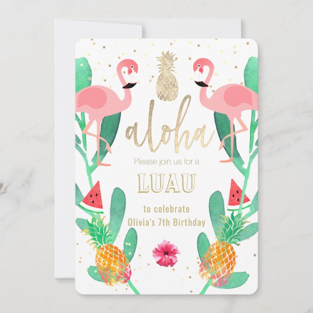 festerflamingo luau inbjudningar (Framsida)