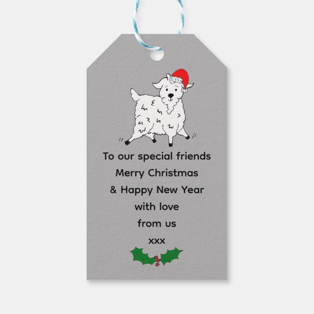 Festila getter vid jul presentetikett (Baksidan)