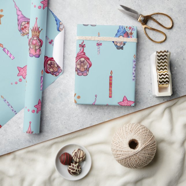 Festila gnomer, ljus, stjärnor presentpapper (Hantverk)