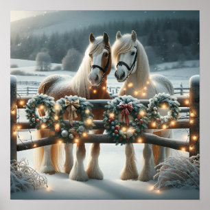 Festila hästar och julgranar i Ljus Poster