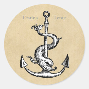 Festina Lente Anchor och Dolphin Runt Klistermärke