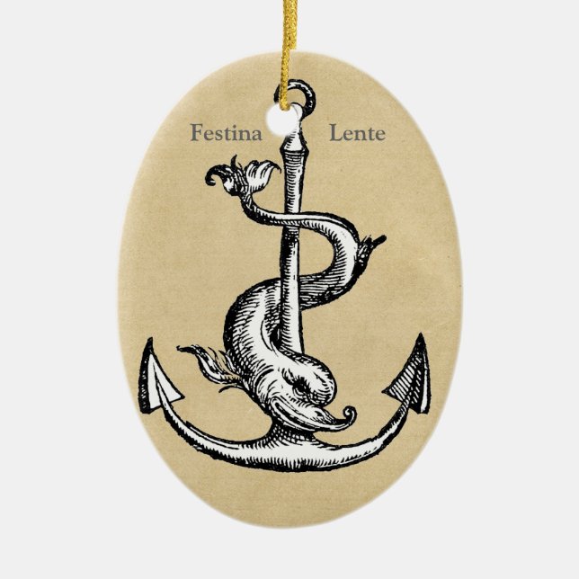 Festina Lente - Gör hasten långsamt Julgransprydnad Keramik (Framsidan)