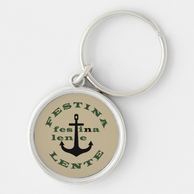 Festina lente rund silverfärgad nyckelring (Framsidan)