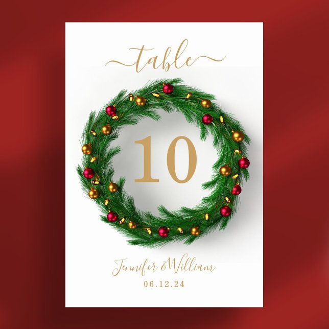 Festion av Julafton Helgdag Bröllop Bordsnummer (Festive Wreath Xmas Holiday Wedding Table Number)