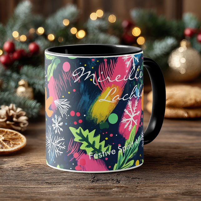 Festiv abstrakt konst med snöflingor ljusa färger mugg (Skapare uppladdad)