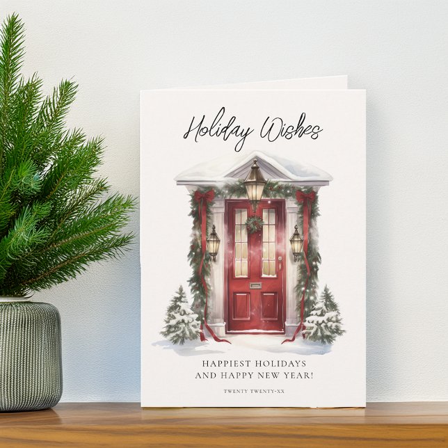 Festiv akvarell dörr julhälsningar helgkort (Festive Watercolor Door Christmas Wishes Holiday Card)