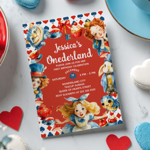 Festiv Alice i ONEDERLAND 1-års födelsedagste-fest Inbjudningar
