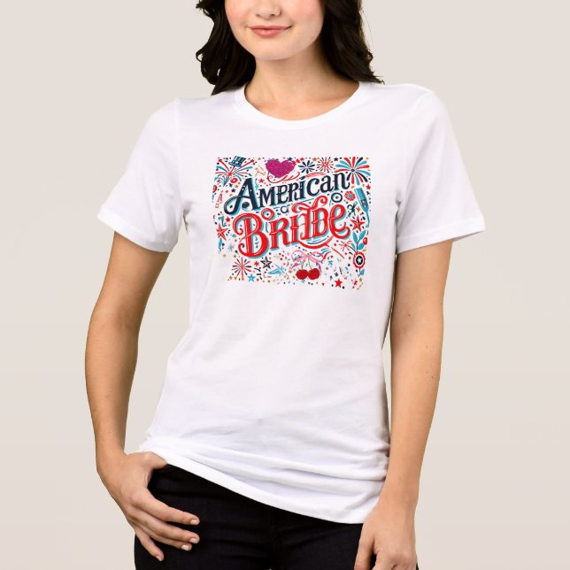Festiv “Amerikansk Brud” Design – Patriotisk Bröll T Shirt (Framsida)