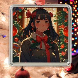 Festiv Anime Flicka på Julnatten Julgransprydnad Metall