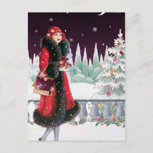 Festiv art deco retro vintage dam helg vykort