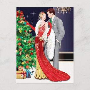 Festiv art deco retro vintagepar helg vykort