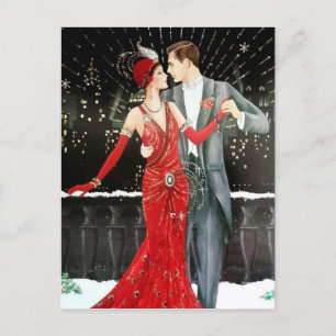 Festiv art deco retro vintagepar helg vykort