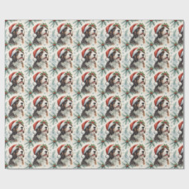 Festiv Bernedoodle Hund Julhatt Vattenfärg Presentpapper