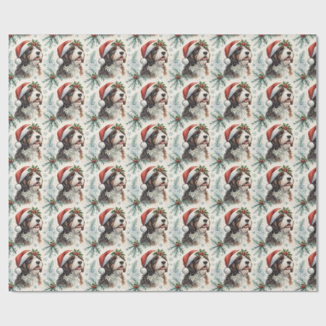 Festiv Bernedoodle Hund Julhatt Vattenfärg Presentpapper (Platt)