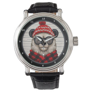 Festiv björn som bär hatt och halsduk armbandsur