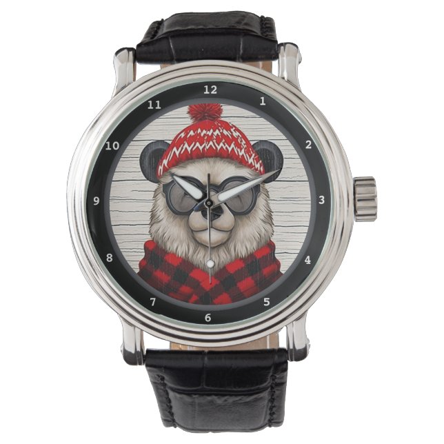 Festiv björn som bär hatt och halsduk armbandsur (Framsida)