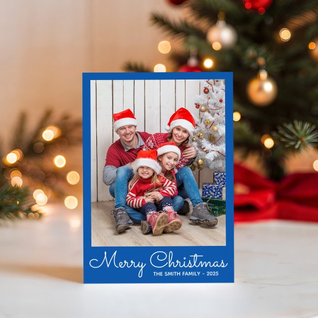 Festiv blå foto julkort (Festive Blue Photo Holiday Card)