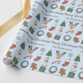 Festiv blå God Jul Söt Högtidlig Mönster Presentpapper