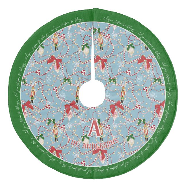 Festiv blå nötknäppare sockersockermonogram julgransmatta fleece (Framsidan)