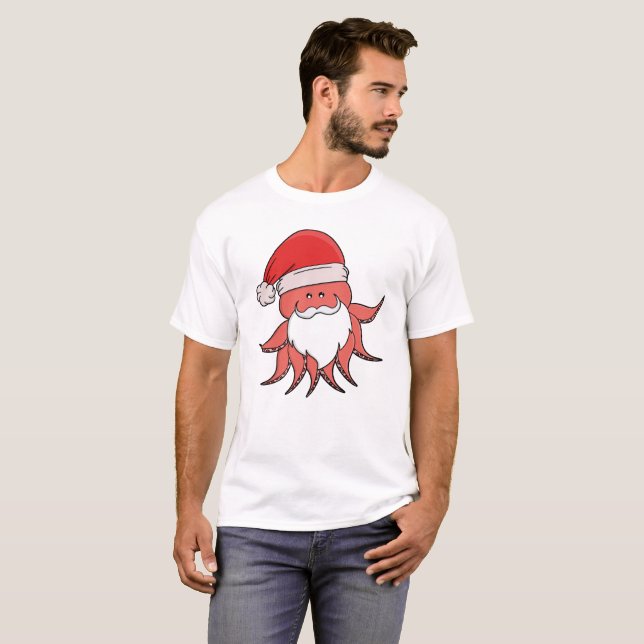 Festiv bläckfisk Santa-design T Shirt (Hel framsida)